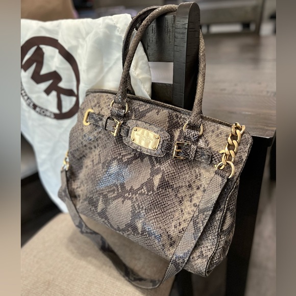 Michael Kors Python Snakeskin Hamilton Tote - Picture 1 of 10